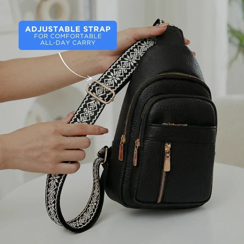 Crossbody Bag Water-Resistant PU Leather Five Compartments & Hidden Pocket