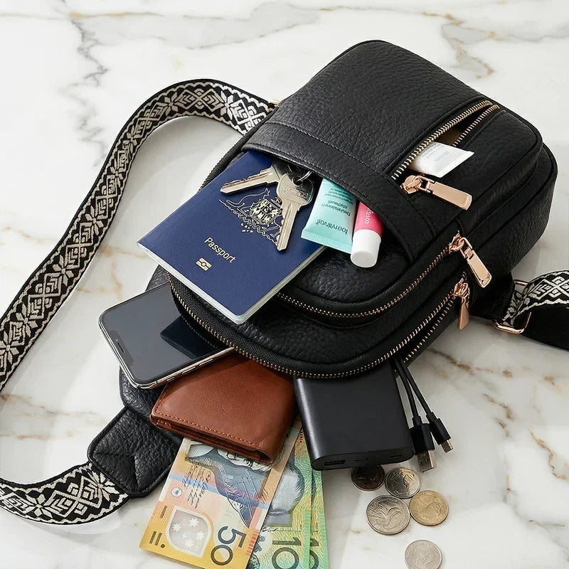 Crossbody Bag Water-Resistant PU Leather Five Compartments & Hidden Pocket