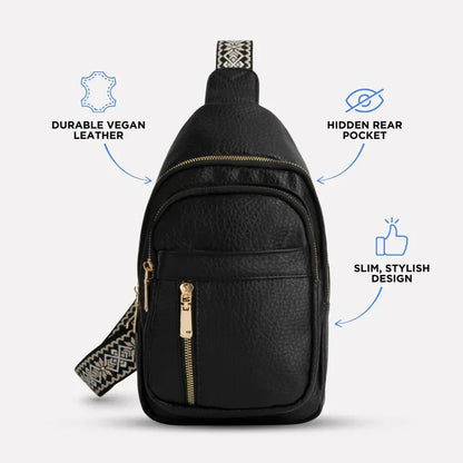 Crossbody Bag Water-Resistant PU Leather Five Compartments & Hidden Pocket