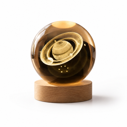 Crystal Sphere 3D Laser Engraved Solar System Illuminated Base
