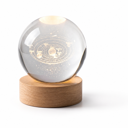 Crystal Sphere 3D Laser Engraved Solar System Illuminated Base