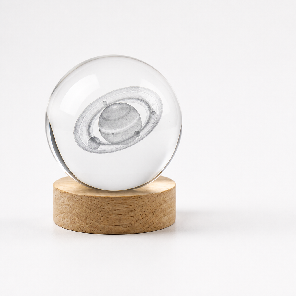 Crystal Sphere 3D Laser Engraved Solar System Illuminated Base