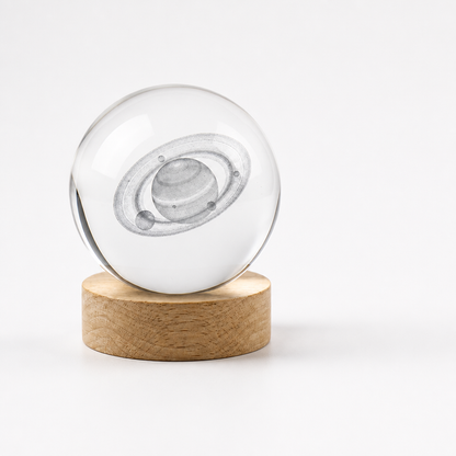 Crystal Sphere 3D Laser Engraved Solar System Illuminated Base