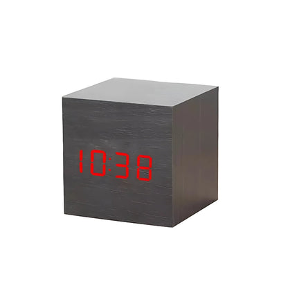 Cube LED Alarm Clock Faux Wood Temp Display