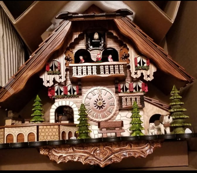 Cuckoo Clock Hand-Painted Wooden Chalet Music & Night Shutoff