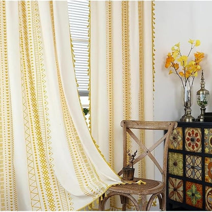 Curtain Blackout Embroidered Grid Rod Pocket