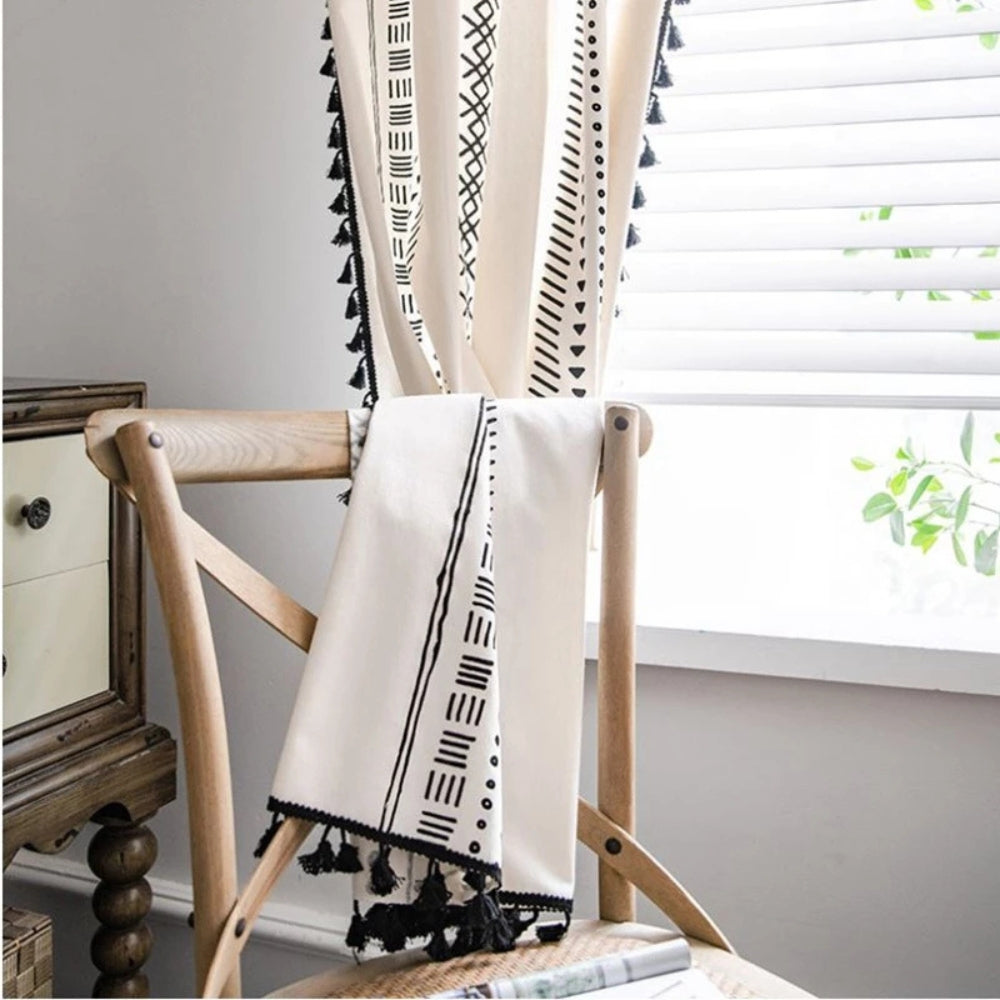 Curtain Blackout Embroidered Grid Rod Pocket