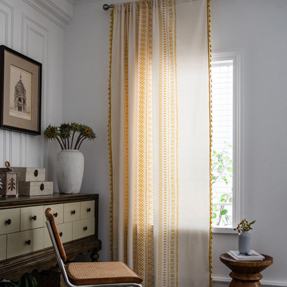 Curtain Blackout Embroidered Grid Rod Pocket