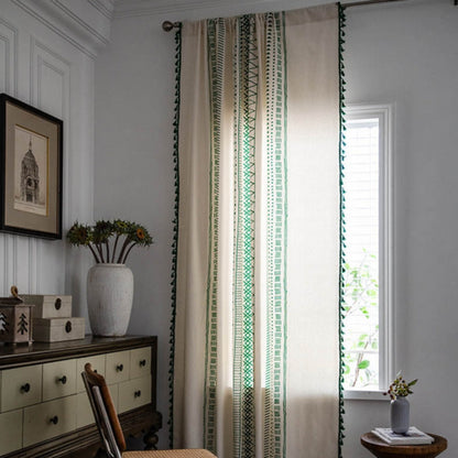 Curtain Blackout Embroidered Grid Rod Pocket