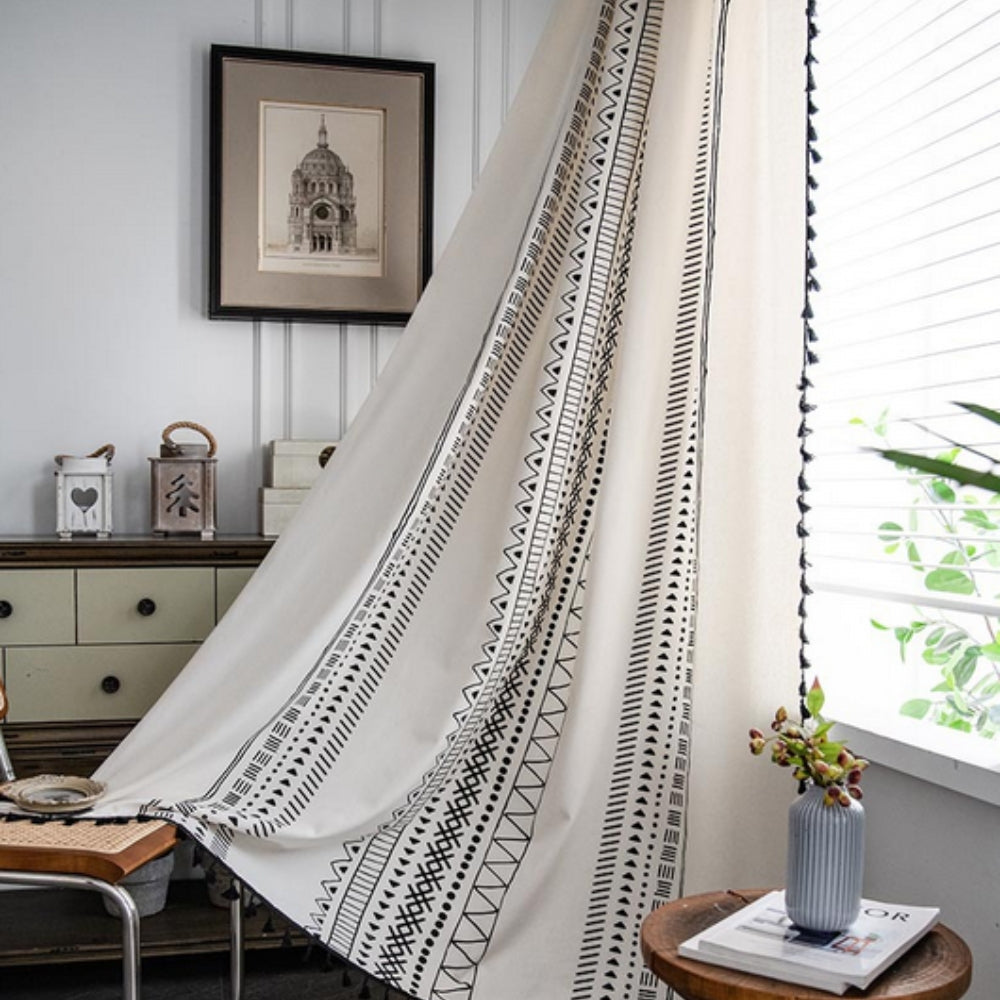 Curtain Blackout Embroidered Grid Rod Pocket