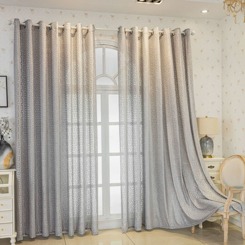 Curtain Embroidered Maze Light-Filtering Privacy Grommet Top