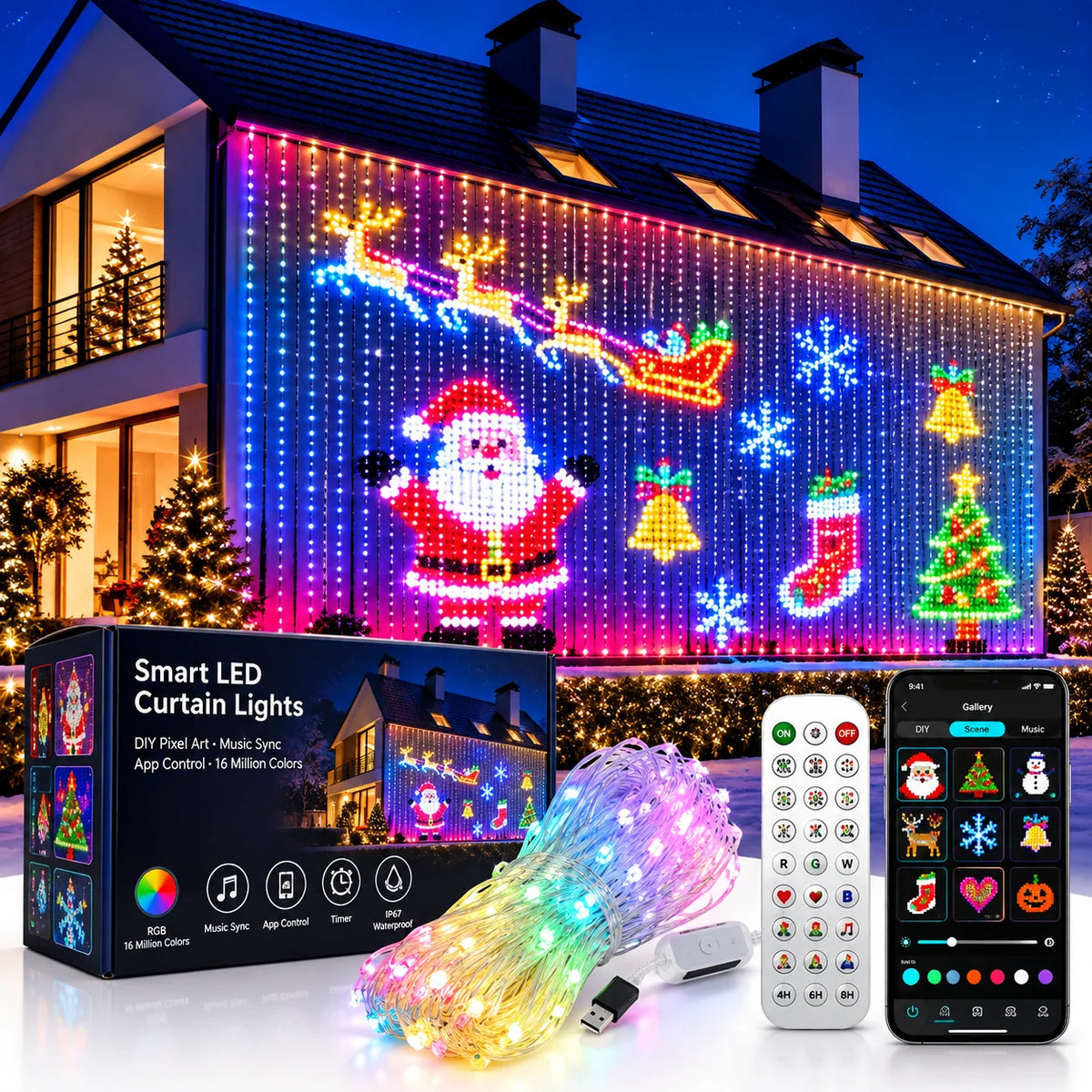 Curtain Lights RGB Color Changing App-Controlled Music Sync