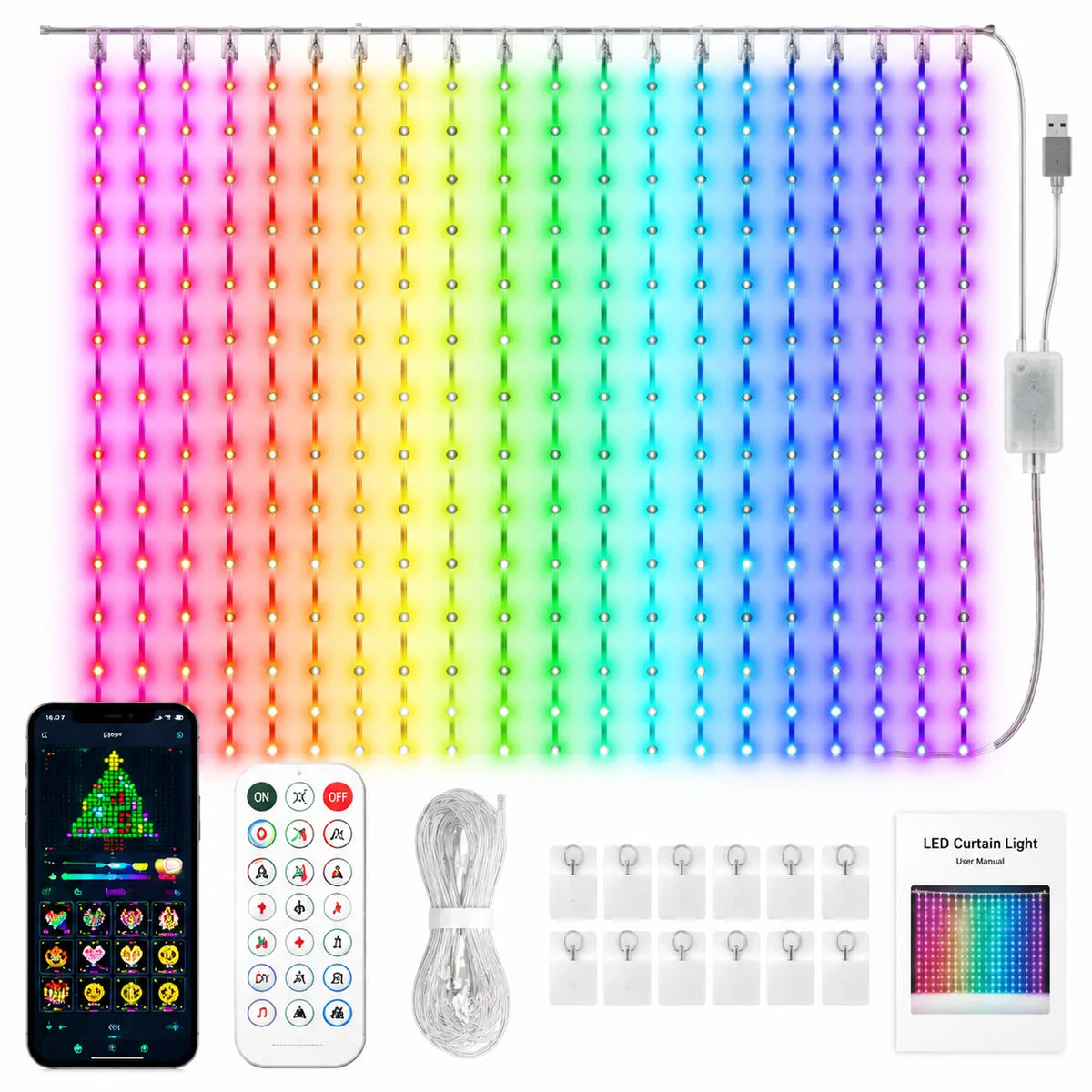 Curtain Lights RGB Color Changing App-Controlled Music Sync