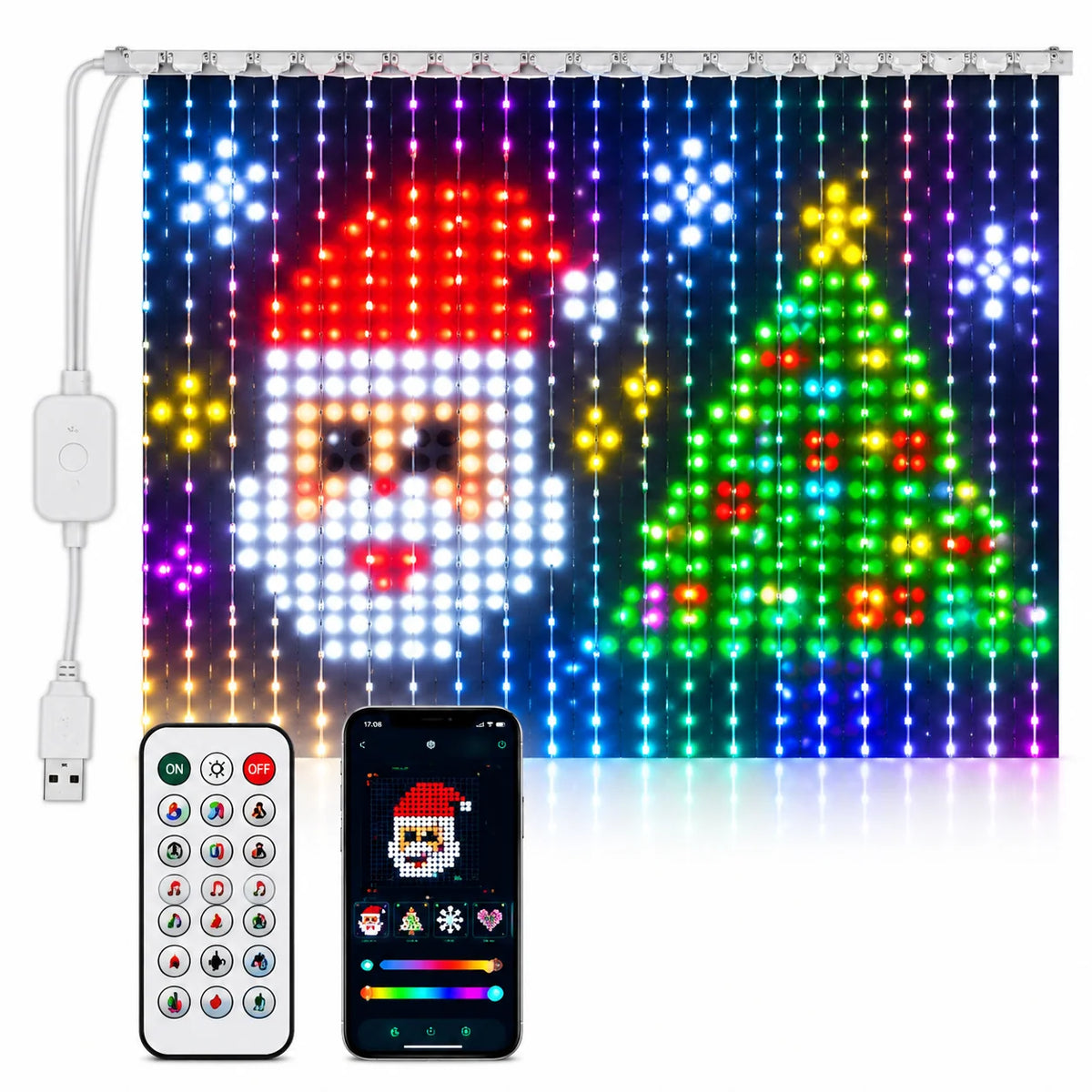 Curtain Lights RGB Color Changing App-Controlled Music Sync