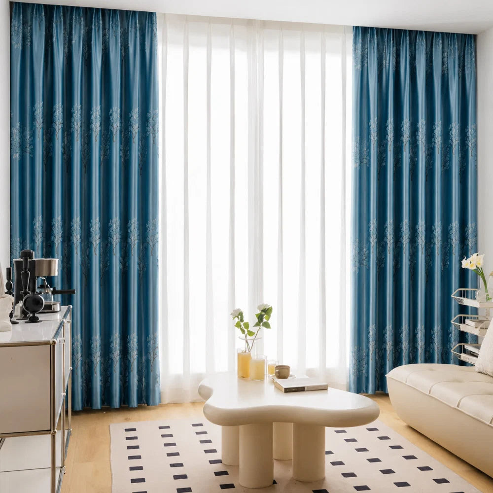 Curtain Panel Blackout Thermally Insulated Embroidered Vine