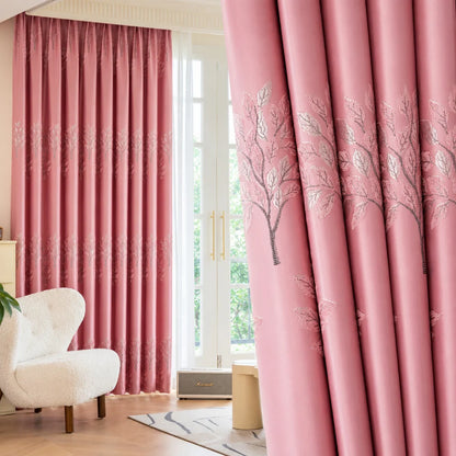Curtain Panel Blackout Thermally Insulated Embroidered Vine