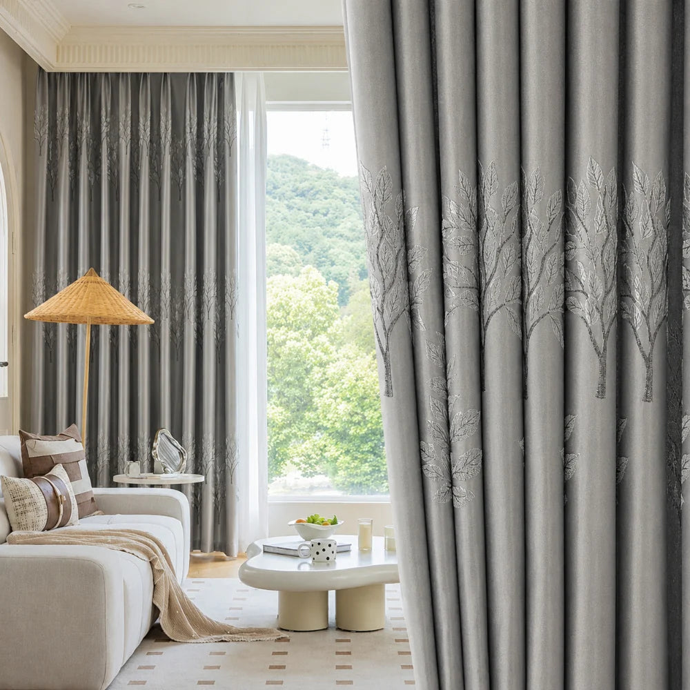 Curtain Panel Blackout Thermally Insulated Embroidered Vine