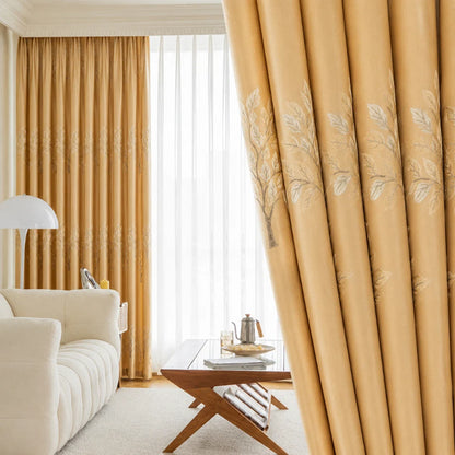 Curtain Panel Blackout Thermally Insulated Embroidered Vine
