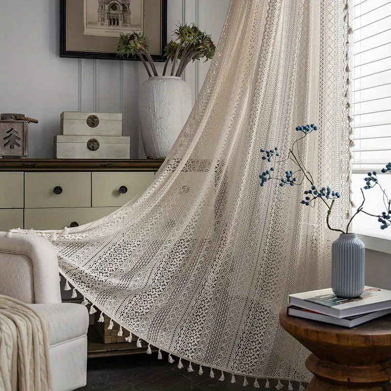 Curtain Panel Bohemian Crochet Tassel Trim