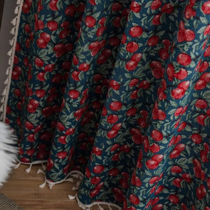 Curtain Panel Cherry Blossom Print Tassel Trim Semi-Blackout