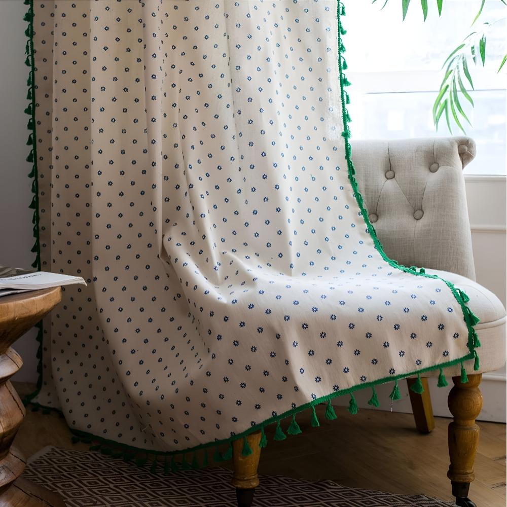 Curtain Panel Cotton-Linen Semi-Sheer Tassel Trim