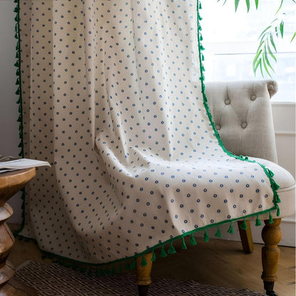 Curtain Panel Cotton-Linen Semi-Sheer Tassel Trim