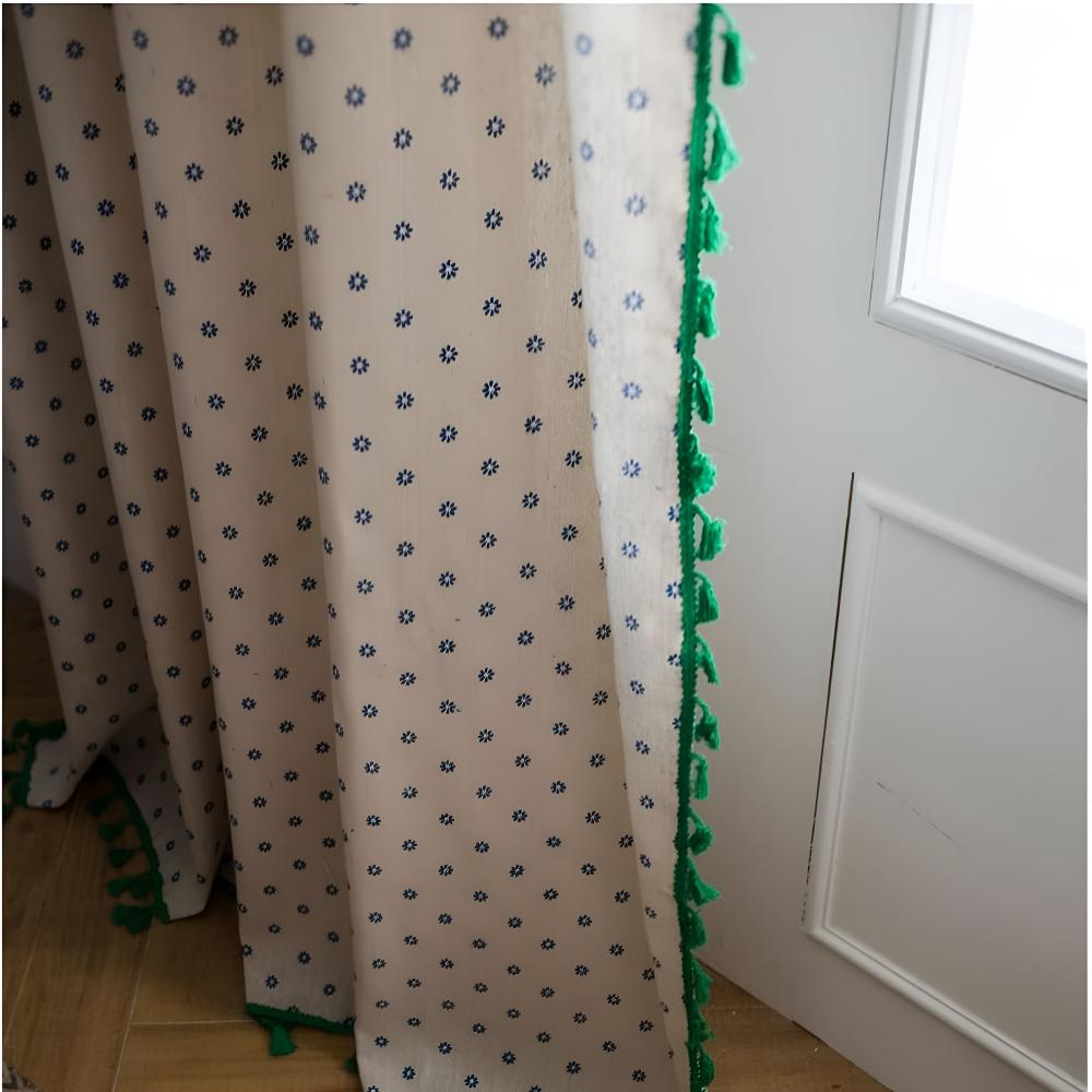 Curtain Panel Cotton-Linen Semi-Sheer Tassel Trim