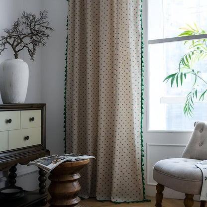 Curtain Panel Cotton-Linen Semi-Sheer Tassel Trim