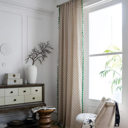 Curtain Panel Cotton-Linen Semi-Sheer Tassel Trim
