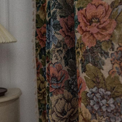 Curtain Panel Floral Jacquard Microfiber Blend Tassels