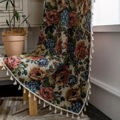 Curtain Panel Floral Jacquard Microfiber Blend Tassels