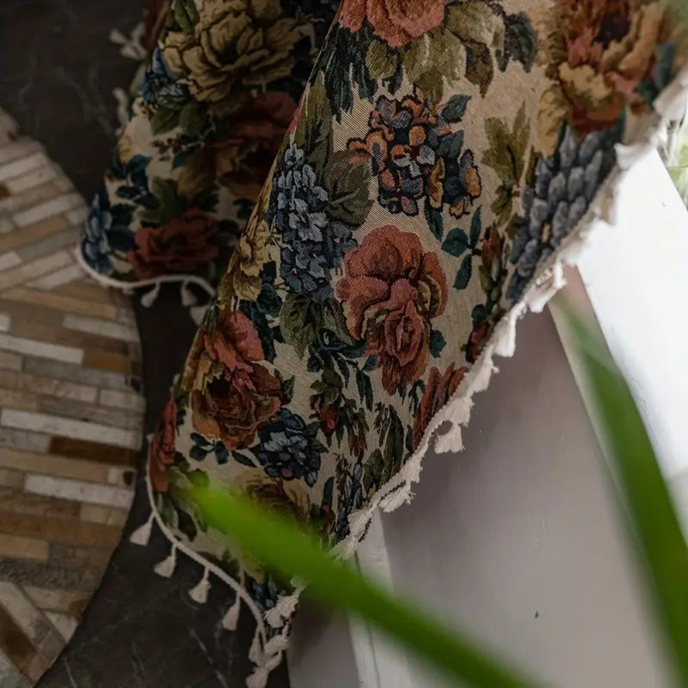 Curtain Panel Floral Jacquard Microfiber Blend Tassels