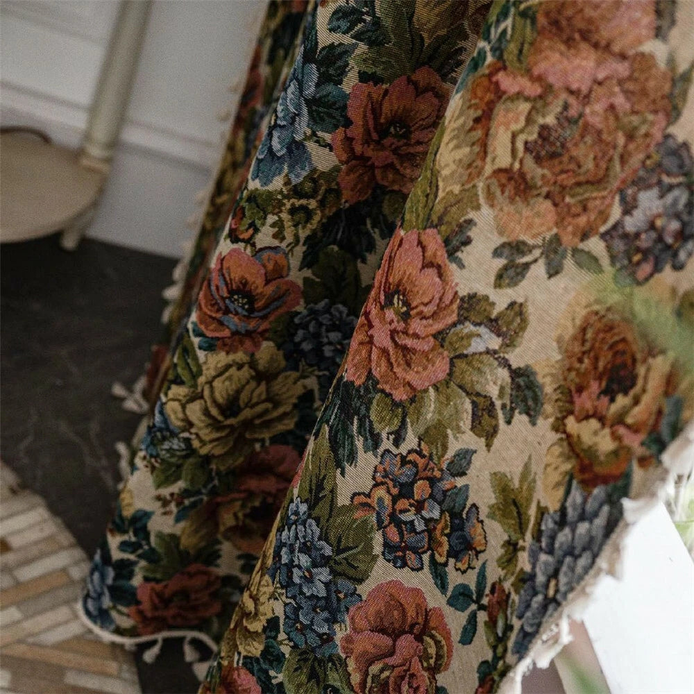 Curtain Panel Floral Jacquard Microfiber Blend Tassels