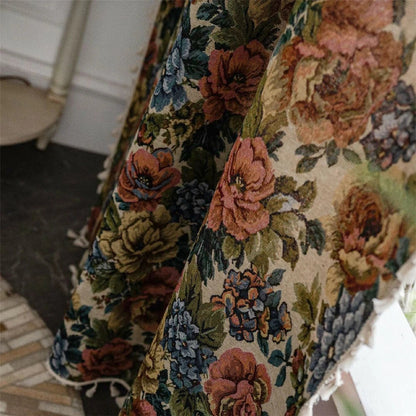 Curtain Panel Floral Jacquard Microfiber Blend Tassels
