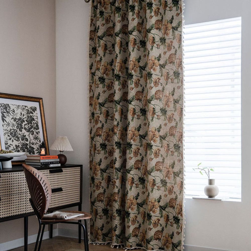 Curtain Panel Light-Filtering Microfiber Blend & Tassel Trim