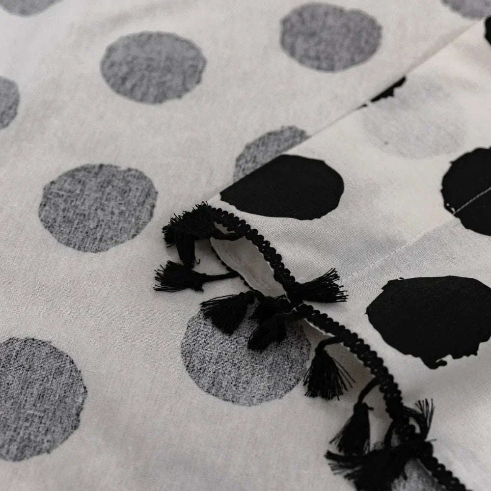 Curtain Panel Polka Dot Tassel Trim & Light-Filtering Linen