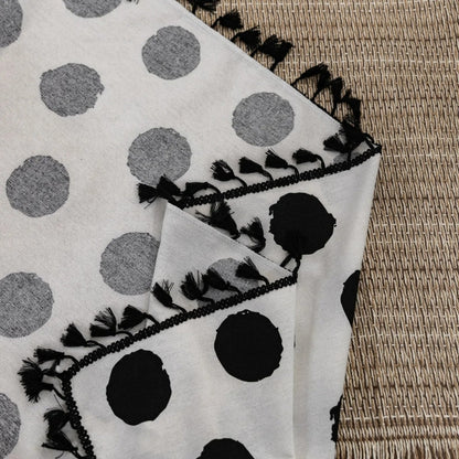 Curtain Panel Polka Dot Tassel Trim & Light-Filtering Linen
