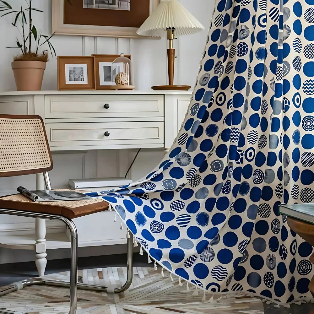 Curtain Panel Retro Blue Polka Dot Microfiber Blackout Valance