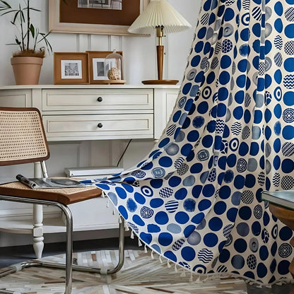 Curtain Panel Retro Blue Polka Dot Microfiber Blackout Valance
