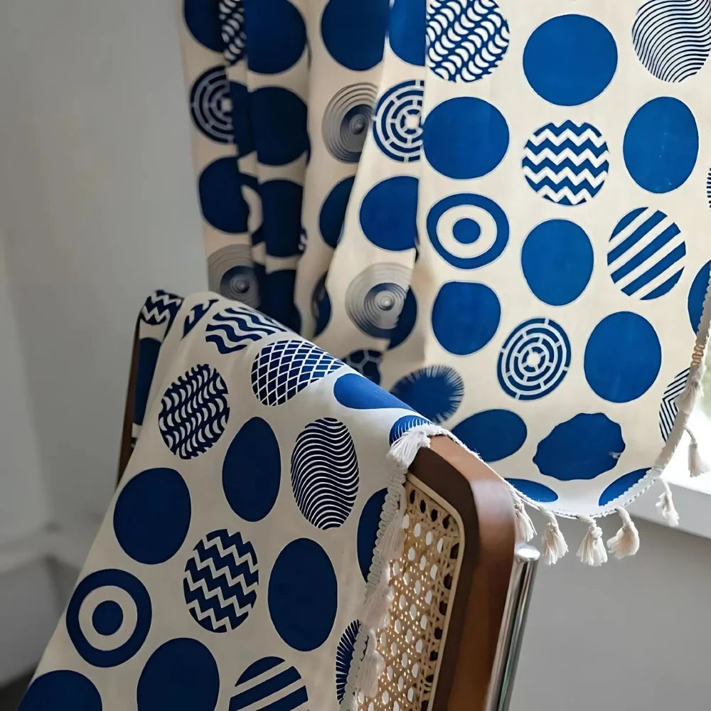 Curtain Panel Retro Blue Polka Dot Microfiber Blackout Valance