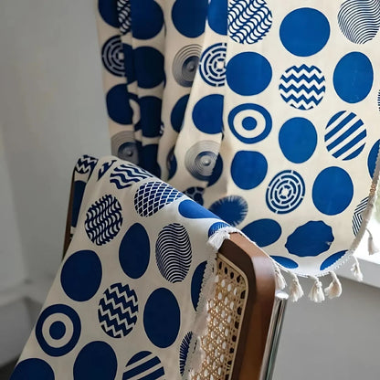 Curtain Panel Retro Blue Polka Dot Microfiber Blackout Valance