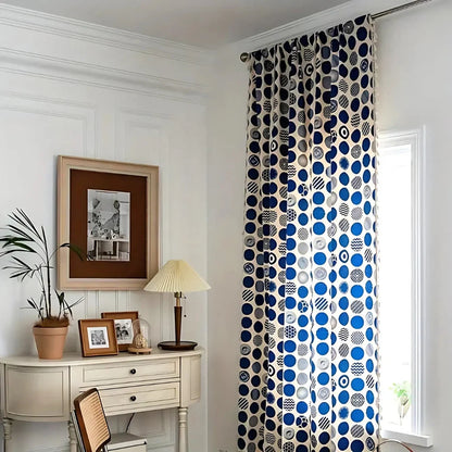 Curtain Panel Retro Blue Polka Dot Microfiber Blackout Valance