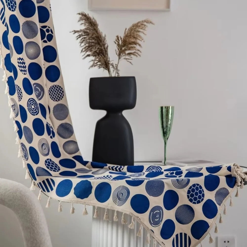 Curtain Panel Retro Blue Polka Dot Microfiber Blackout Valance