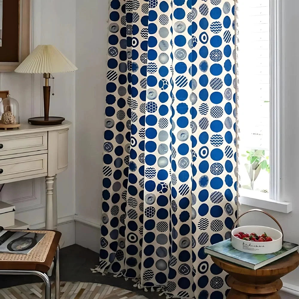 Curtain Panel Retro Blue Polka Dot Microfiber Blackout Valance