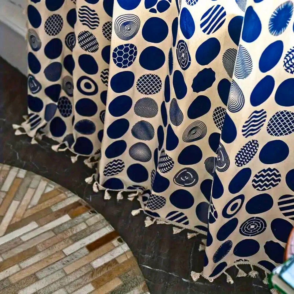Curtain Panel Retro Blue Polka Dot Microfiber Blackout Valance