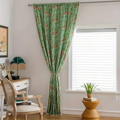 Curtain Panel Semi-Sheer Microfiber Floral Tassel