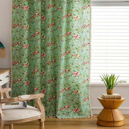 Curtain Panel Semi-Sheer Microfiber Floral Tassel