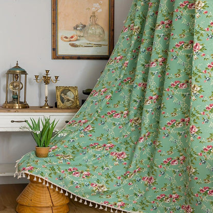 Curtain Panel Semi-Sheer Microfiber Floral Tassel