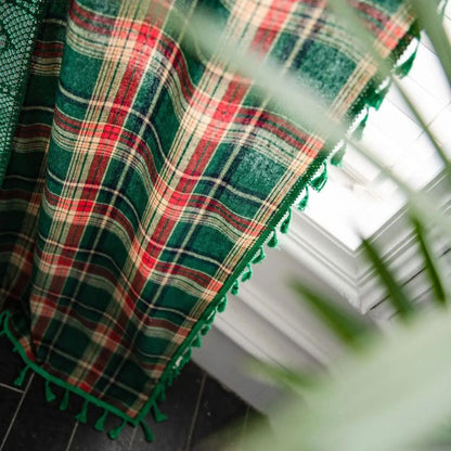 Curtain Panel Tartan Microfiber Crochet Lace & Tassel Trim