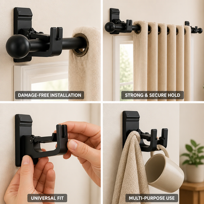 Curtain Rod Brackets No-Drill Damage-Free Holds 30 lb